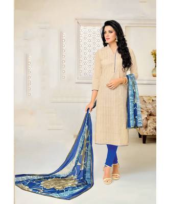 Beige printed cotton semi_stitched salwar with dupatta 1