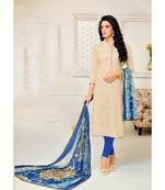 Beige printed cotton semi_stitched salwar with dupatta