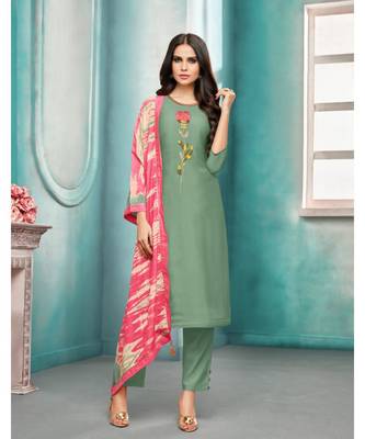 Green printed Art Silk semi_stitched salwar with dupatta 1