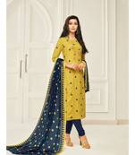 Yellow printed cotton semi_stitched salwar with dupatta