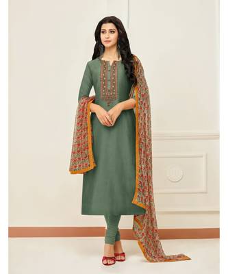 Grey printed cotton semi_stitched salwar with dupatta 1