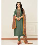 Grey printed cotton semi_stitched salwar with dupatta