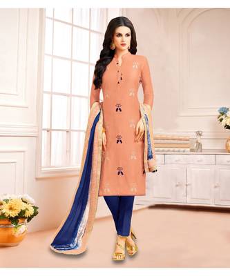 Peach printed Art Silk semi_stitched salwar with dupatta 1