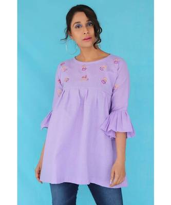 Mauve Khadi Cotton Cactus Top with Flared sleeves 1