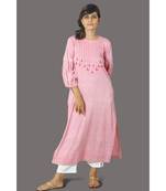 Pink Front Tassele Khadi Cotton Kurta