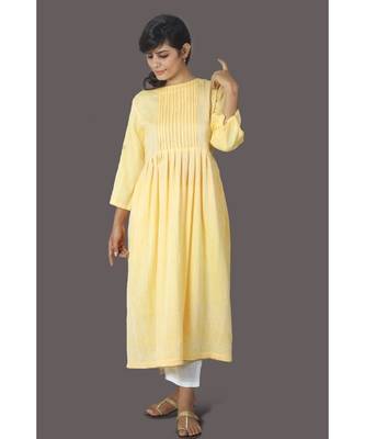 Yellow Front Tassele Khadi Cotton Kurta 1