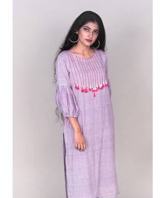 Purple Front Tassele Khadi Cotton Kurta 1