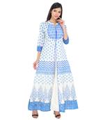 Blue printed art silk ethnic kurtis