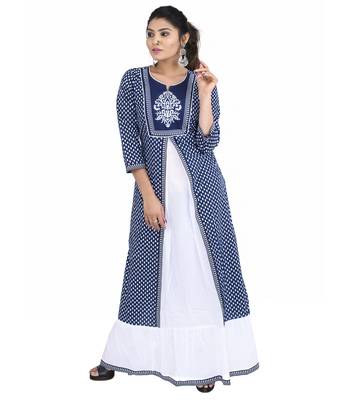Blue printed cotton ethnic kurtis 1