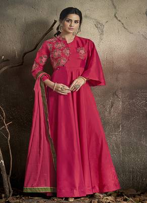 Pink Embroidered Taffeta Salwar 1