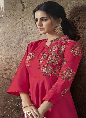 Pink Embroidered Taffeta Salwar 4