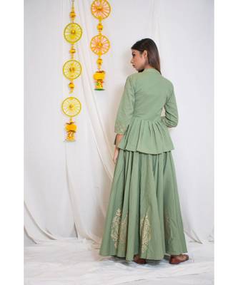 green embroidered cotton stitched kurta sets 2