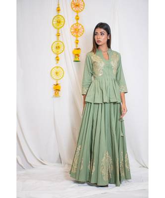 green embroidered cotton stitched kurta sets 3