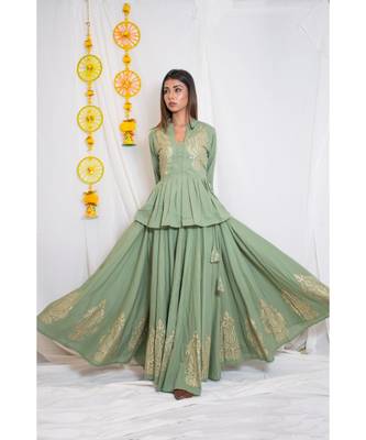 green embroidered cotton stitched kurta sets 4