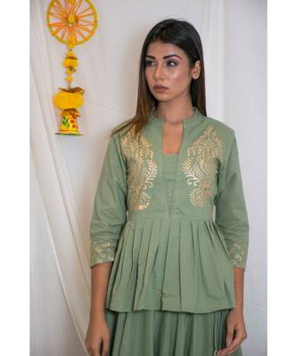 green embroidered cotton stitched kurta sets 5