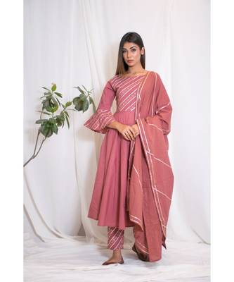 pink embroidered cotton stitched kurta sets 1