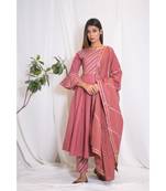 pink embroidered cotton stitched kurta sets
