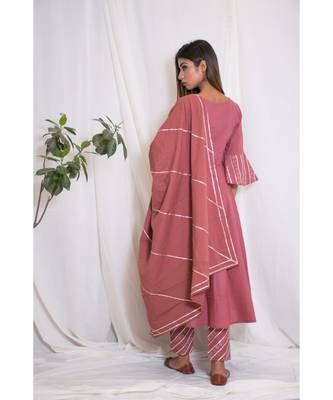 pink embroidered cotton stitched kurta sets 2