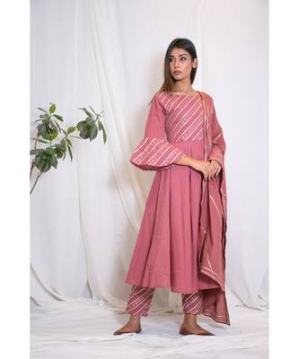 pink embroidered cotton stitched kurta sets 3