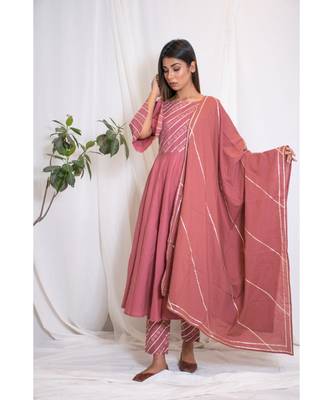 pink embroidered cotton stitched kurta sets 4