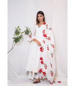 off white embroidered cotton stitched kurta sets