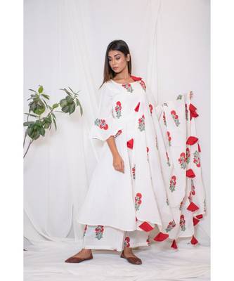 off white embroidered cotton stitched kurta sets 3