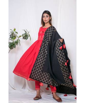 red embroidered cotton stitched kurta sets 3