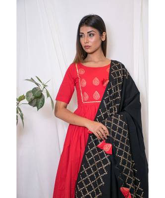 red embroidered cotton stitched kurta sets 5