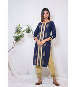blue embroidered cotton stitched kurta sets
