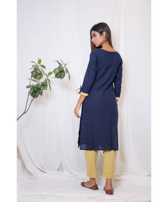 blue embroidered cotton stitched kurta sets 2
