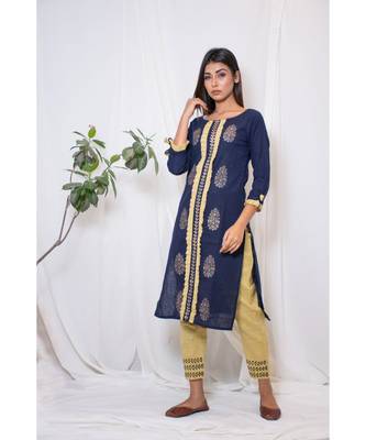 blue embroidered cotton stitched kurta sets 3