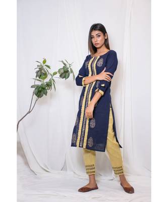 blue embroidered cotton stitched kurta sets 4