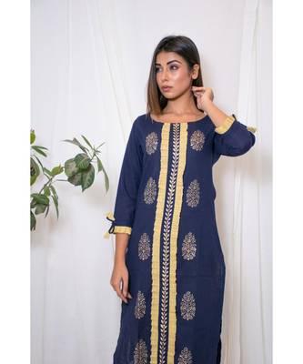 blue embroidered cotton stitched kurta sets 5