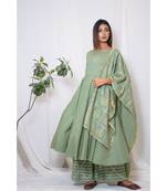 green embroidered cotton stitched kurta sets
