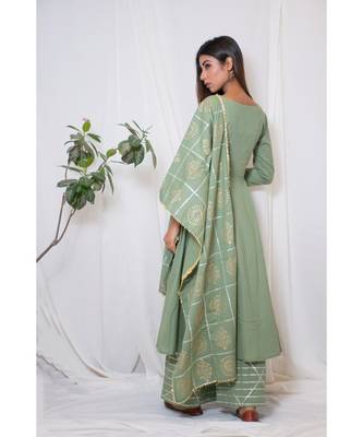 green embroidered cotton stitched kurta sets 2