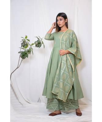 green embroidered cotton stitched kurta sets 4