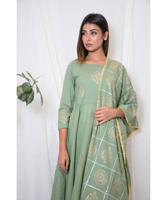 green embroidered cotton stitched kurta sets 6