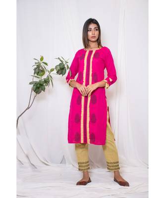 pink embroidered cotton stitched kurta sets 1
