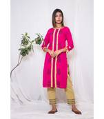 pink embroidered cotton stitched kurta sets