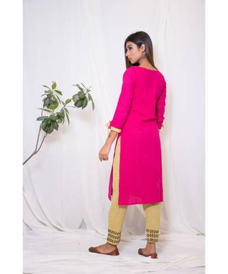 pink embroidered cotton stitched kurta sets 2