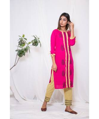 pink embroidered cotton stitched kurta sets 3