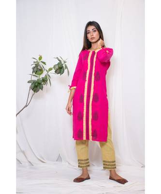 pink embroidered cotton stitched kurta sets 4