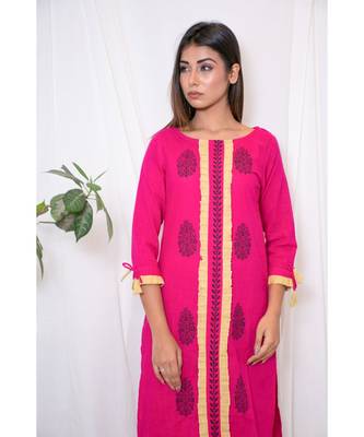 pink embroidered cotton stitched kurta sets 5