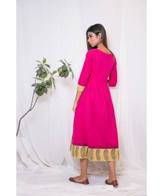 pink embroidered cotton stitched party wear kurtis 2