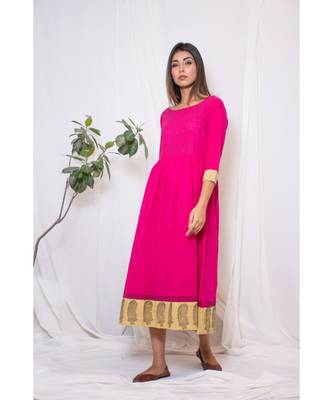 pink embroidered cotton stitched party wear kurtis 3