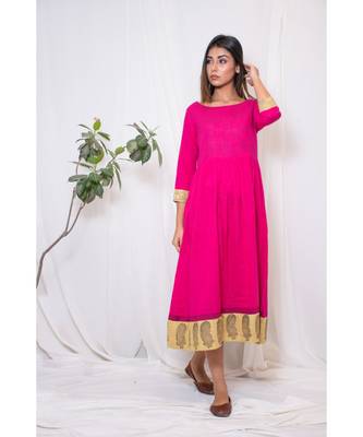 pink embroidered cotton stitched party wear kurtis 1