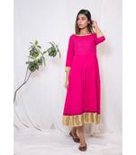 pink embroidered cotton stitched party wear kurtis