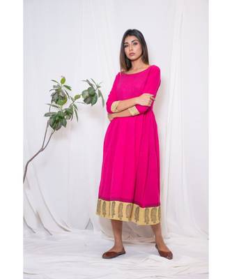 pink embroidered cotton stitched party wear kurtis 4