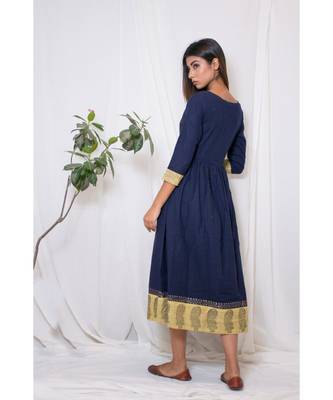 blue embroidered cotton stitched party wear kurtis 1
