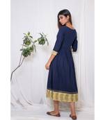 blue embroidered cotton stitched party wear kurtis